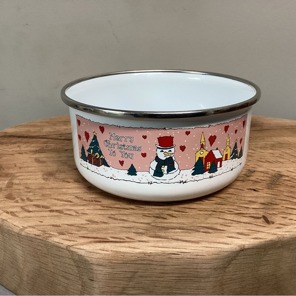 “3/$15” - “Merry Christmas To You” - Metal & Enamel Coated Snowman Themed Bowl - Picture 4 of 10